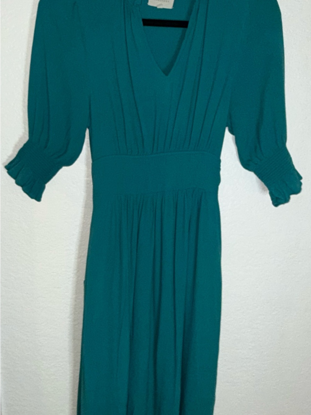 MELLODAY Teal V-Neck Smocked Waist Midi Dress